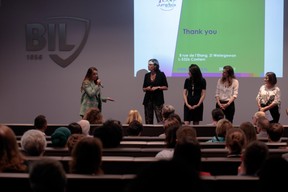 Ilana Devillers (Food4All), Stéphanie Jauquet (Cocottes), Aida Nazarikhorram (LuxAI), Elfy Pins (Supermiro) et Karine Vallière (Jumpbox), finalistes. ((Photo: Matic Zorman))