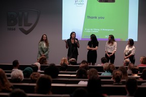 Ilana Devillers (Food4All), Stéphanie Jauquet (Cocottes), Aida Nazarikhorram (LuxAI), Elfy Pins (Supermiro) et Karine Vallière (Jumpbox), finalistes. ((Photo: Matic Zorman))