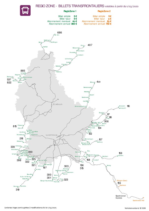 La tarification des bus à partir du 1er mars 2020. (Photo: CFL)