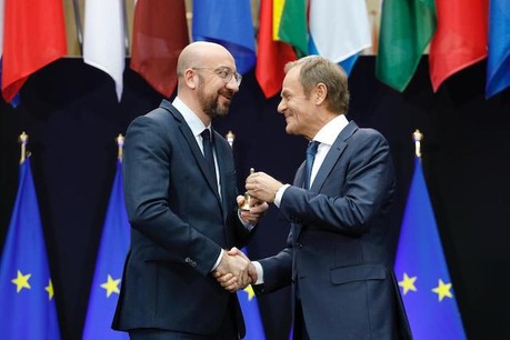 Charles Michel (à gauche) reprend une mission à laquelle Donald Tusk a su donner de l’importance en cinq ans. (Photo: Twitter/Charles Michel)