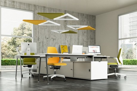 La suspension Lightsound de Quadrifoglio absorbe les bruits ambiants et offre une solution d’éclairage en même temps. (Photo: Quadrifoglio)