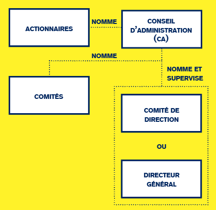 Le CA nomme des comités (rémunération, nomination, audit) parfois obligatoires, un comité de direction ou un directeur général (ou administrateur délégué s’il siège au CA). (Illustration: Maison Moderne)