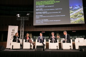 Dominique Lepagnot, Autorité des marchés financiers (AMF); Agathi Pafili (Capital Group); Furio Pietribiasi (Mediolanum Asset Management); Marco Zwick, Commission de Surveillance du Secteur Financier (CSSF); Yuri Bender (Financial Times) ((Photo: Nelson Coelho / @nelsoncoelhofilms))