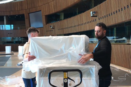 L’heure était à l’installation des derniers stands jeudi après-midi. (Photo: Paperjam)