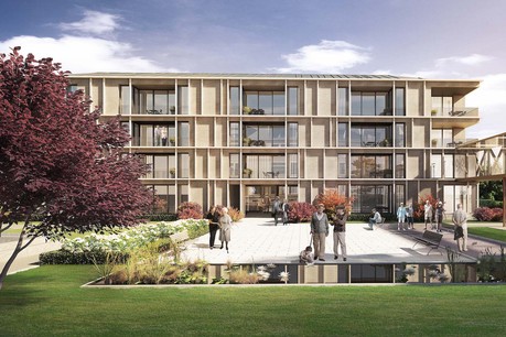 Un piazza est développé devant la façade principale de l’extension. (Illustration : Fabeck Architectes)