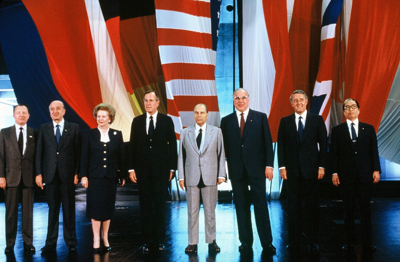 Le Gafi a été créé lors du sommet du G7 qui s’est tenu à Paris en 1989. De gauche à droite: Jacques Delors (Commission européenne), Ciriaco de Mita (Italie), Margaret Thatcher (Royaume-Uni), George Bush (États-Unis), François Mitterrand (France), Helmut Kohl (Allemagne), Brian Mulroney (Canada) et Sosuke Uno (Japon). (Photo: Sipa)