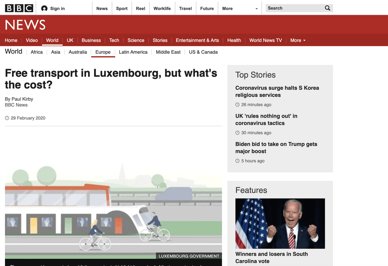 BBC News s’est focalisée sur le coût de la mise en place de la gratuité des transports. (Photo: BBC / Capture d'écran)