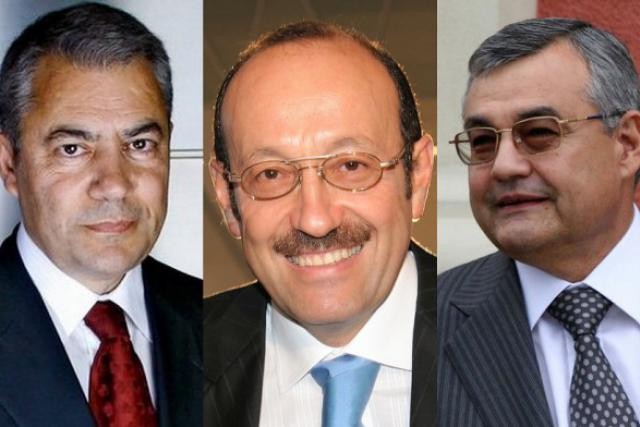 Patokh Chodiev, Alexander Machkevitch et Alijan Ibragimov (de gauche à droite), forment le célèbre trio kazakh. (Photos: Licence CC et Forbes / Montage: paperJam)