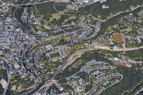 L’idée d’Héloïse Bock est de profiter du chemin de fer qui est souterrain jusqu’au niveau du Sofitel Le Grand Ducal et qui passe sur un pont au-delà. (Photo: Capture d'écran / Google Earth)