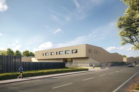 Vue des nouveaux bâtiments pour le Service des cimetières de la Ville de Luxembourg. (Illustration : Vize/SchemelWirtz)